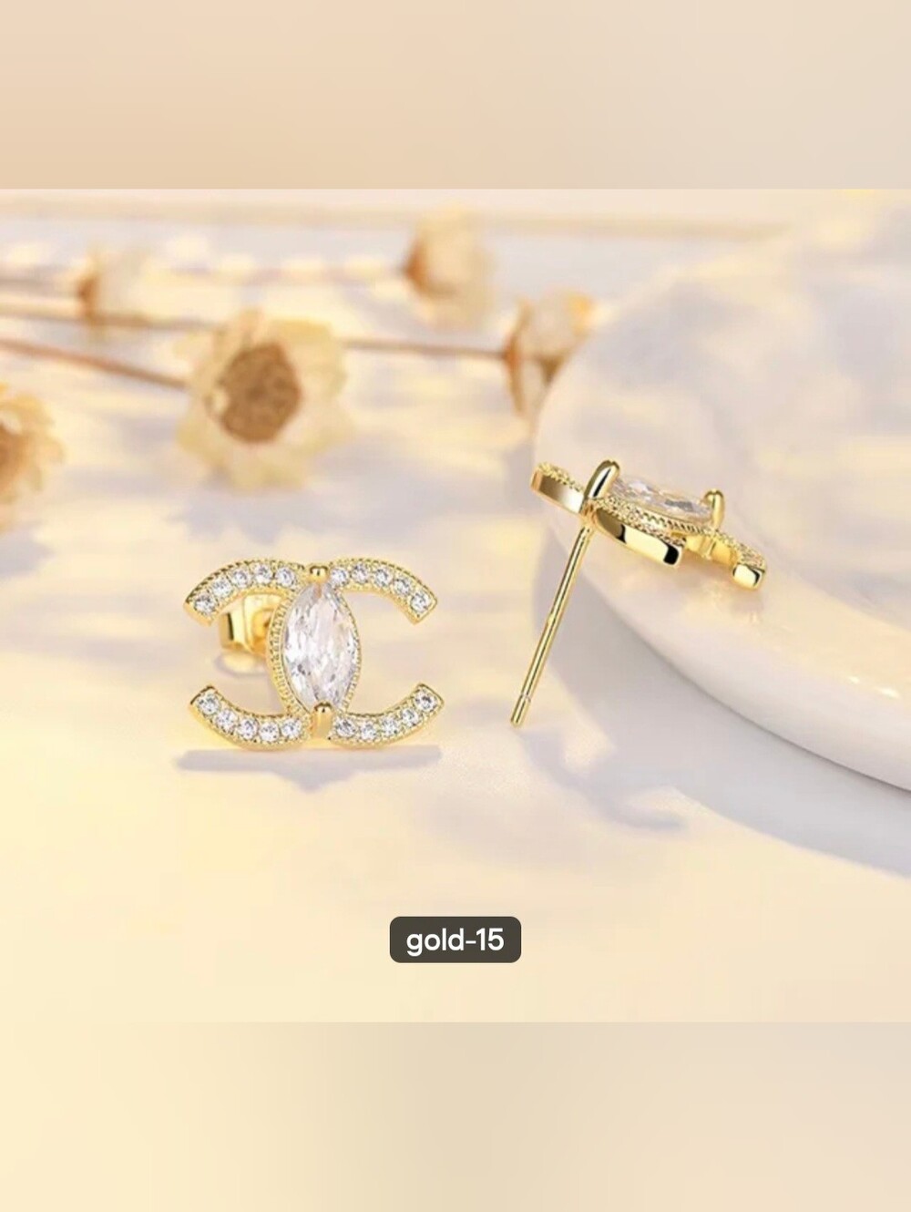 💛💛NEW💛💛 PRETTY!! S925 GOLD Marquise CZ Double C Earrings